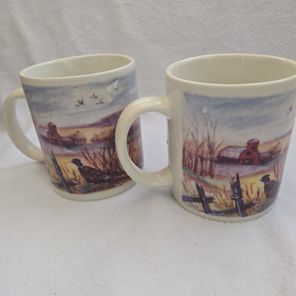 Set of 2 Gibson Housewares pheasant Farm Coffee Cup Mug 10 Oz